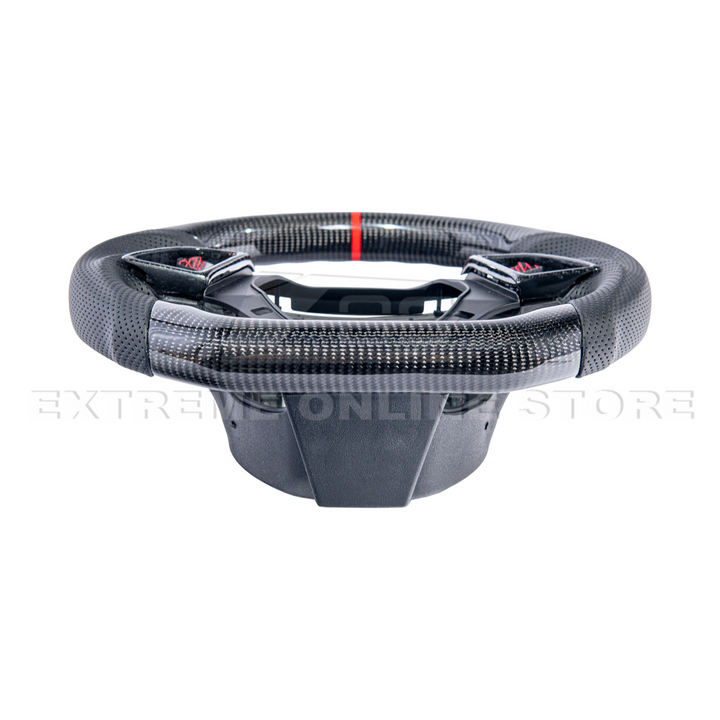 2016-2024 CAMARO CARBON FIBER Perforated Leather Red Stripe Steering Wheel