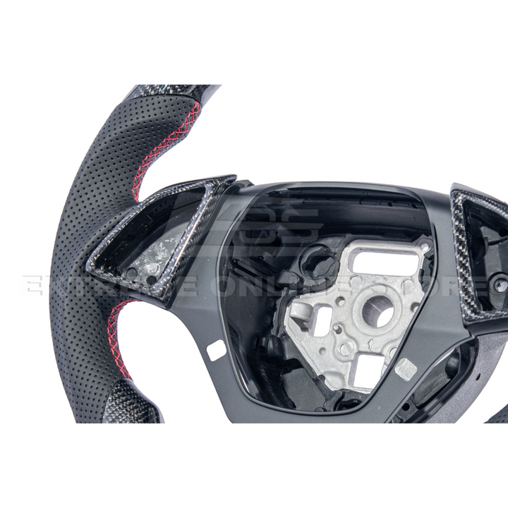 2016-2024 CAMARO CARBON FIBER Perforated Leather Red Stripe Steering Wheel
