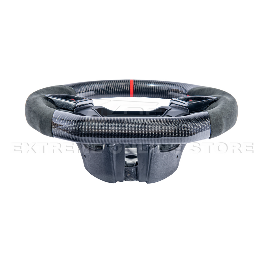 2016-2024 CAMARO CARBON FIBER Black Alcantara Red Stripe Steering Wheel