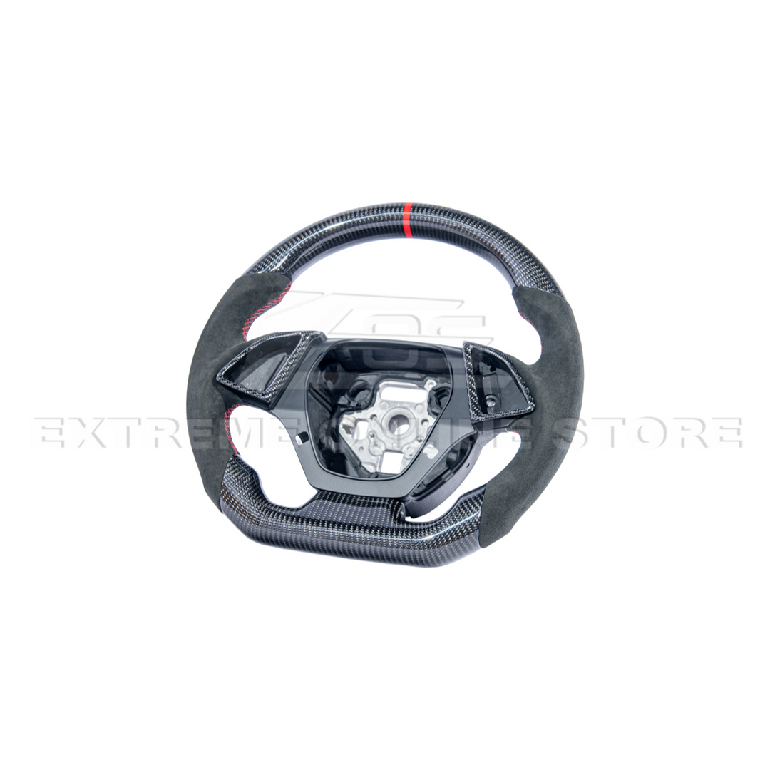 2016-2024 CAMARO CARBON FIBER Black Alcantara Red Stripe Steering Wheel