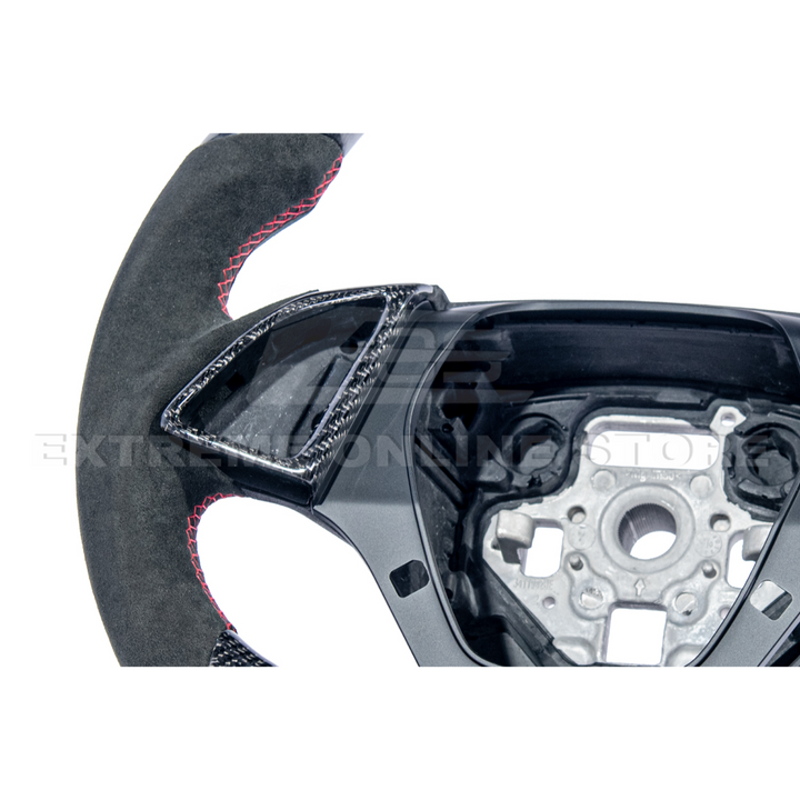 2016-2024 CAMARO CARBON FIBER Black Alcantara Red Stripe Steering Wheel