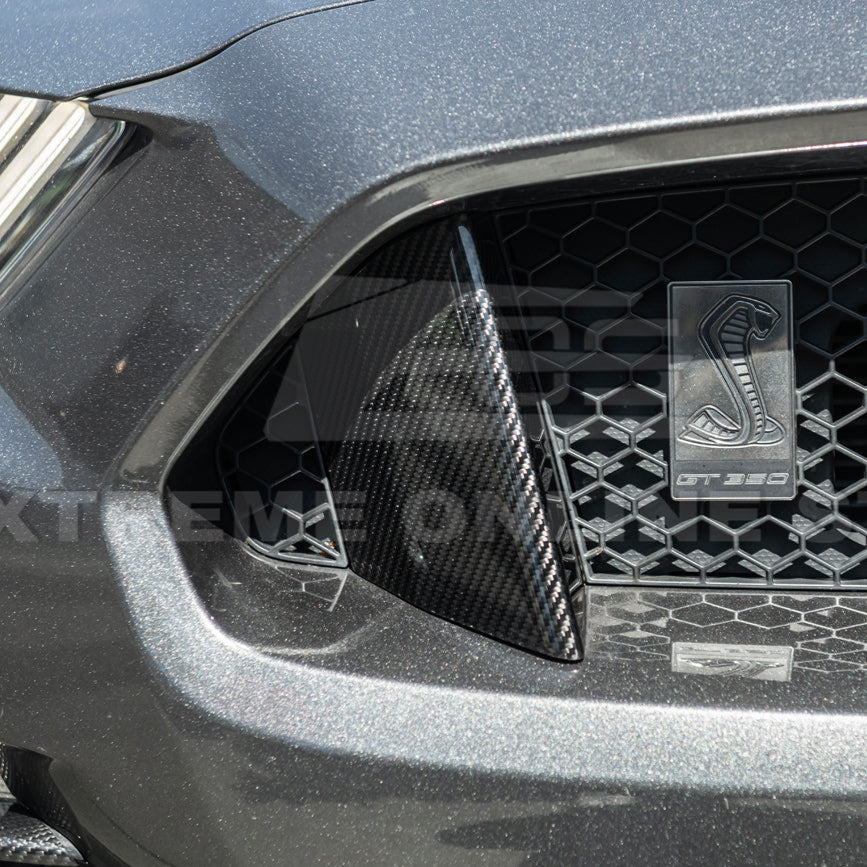 2015-20 Ford Mustang Shelby GT350 DRY Carbon Fiber Front Upper Grille Inserts Pair