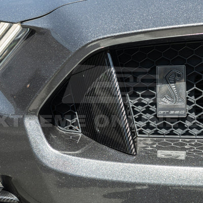 2015-20 Ford Mustang Shelby GT350 DRY Carbon Fiber Front Upper Grille Inserts Pair