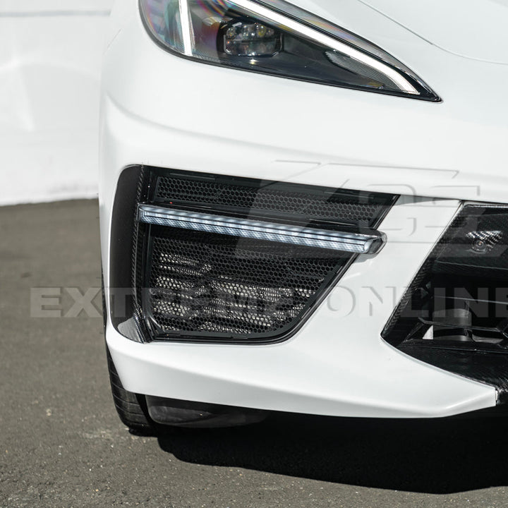 2020-Up Corvette C8 DRY CARBON FIBER Sequential LED DRL Light Bar Bezel Insert