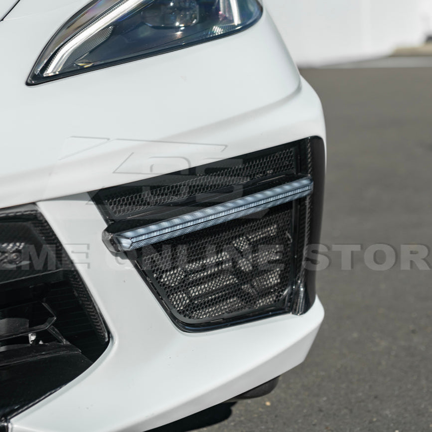 2020-Up Corvette C8 DRY CARBON FIBER Sequential LED DRL Light Bar Bezel Insert