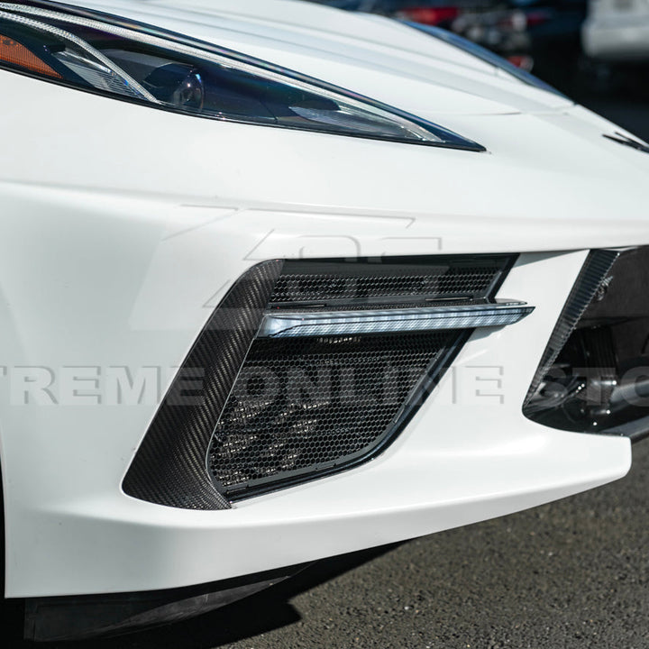 2020-Up Corvette C8 DRY CARBON FIBER Sequential LED DRL Light Bar Bezel Insert