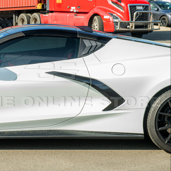 2020-Up Corvette C8 DRY Carbon Fiber Side Quarter Window Louver Sun Shade Cover