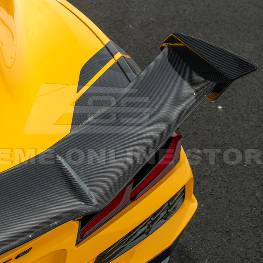 Corvette C8 ZR1 Style DRY CARBON FIBER Rear High Wing Spoiler Bracket