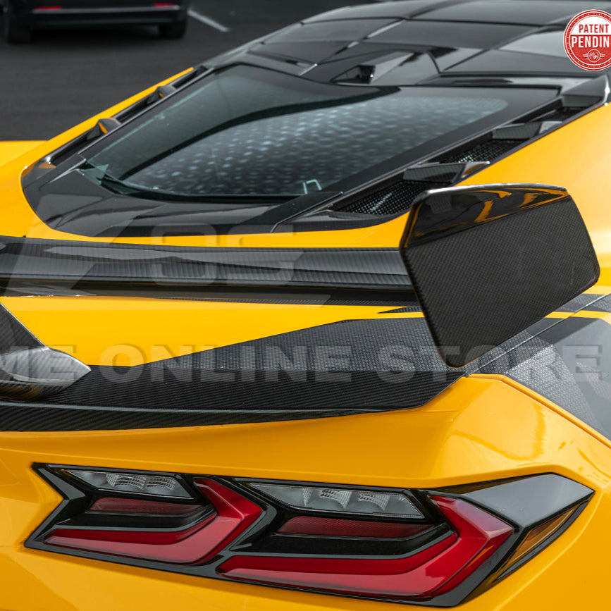 Corvette C8 ZR1 Style DRY CARBON FIBER Rear High Wing Spoiler Bracket