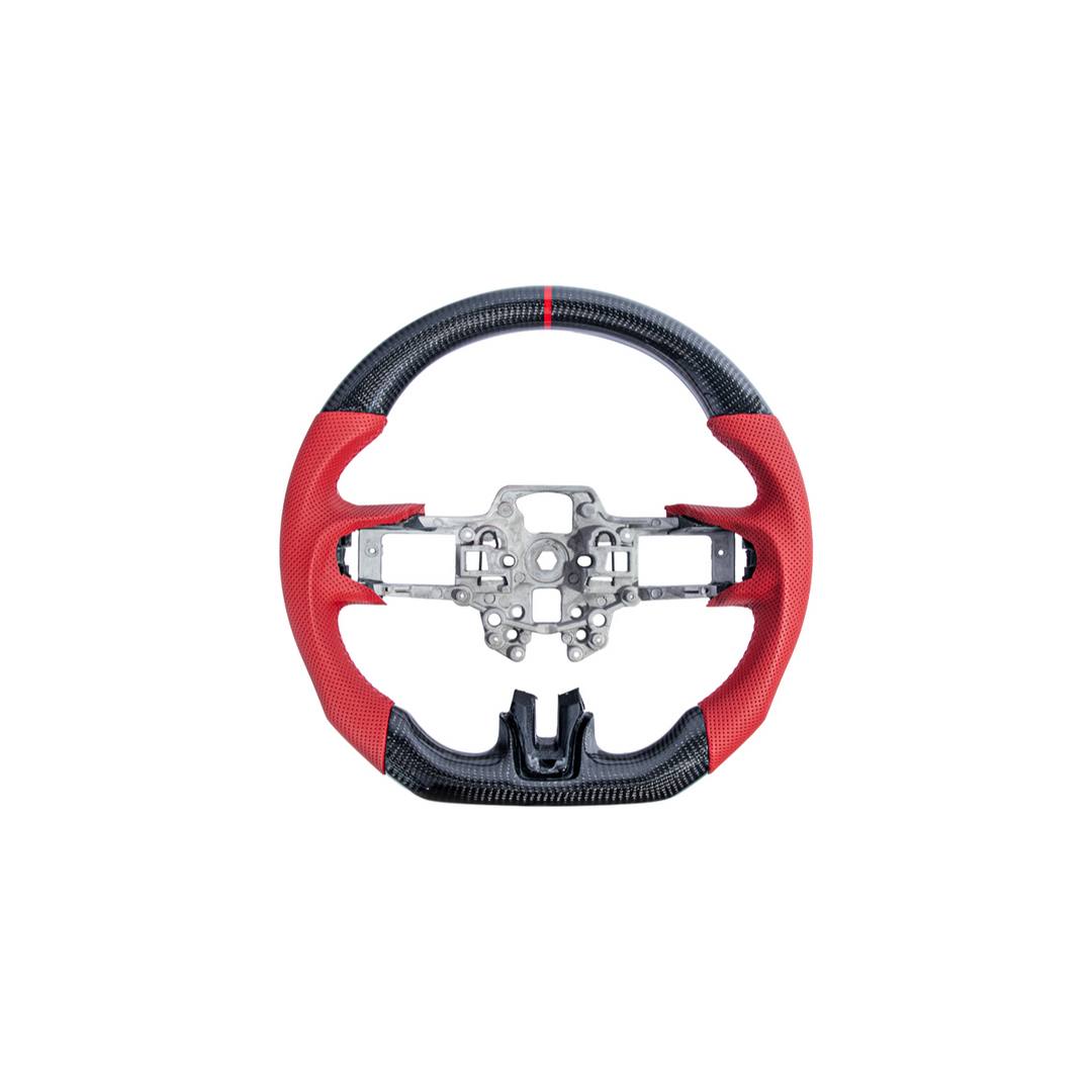 2015-23 Mustang Red Leather Red Stitching Carbon Fiber Steering Wheel