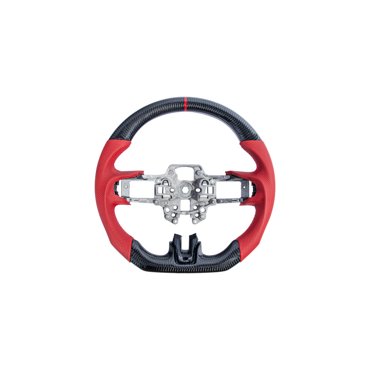 2015-23 Mustang Red Leather Red Stitching Carbon Fiber Steering Wheel