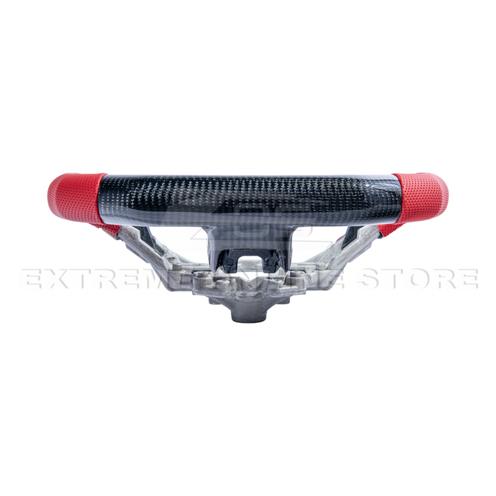 2015-23 Mustang Red Leather Red Stitching Carbon Fiber Steering Wheel