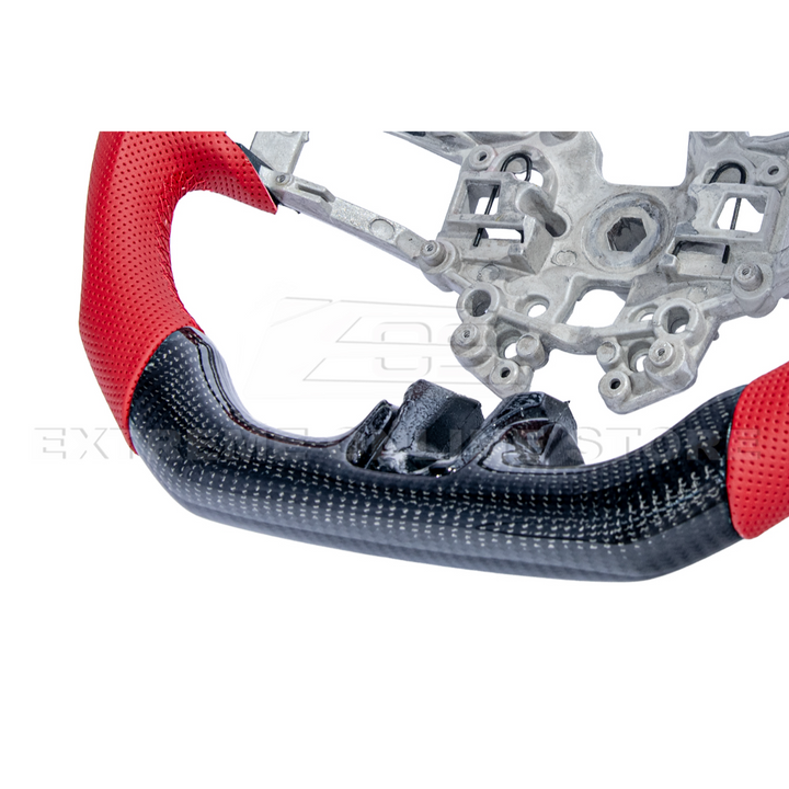 2015-23 Mustang Red Leather Red Stitching Carbon Fiber Steering Wheel