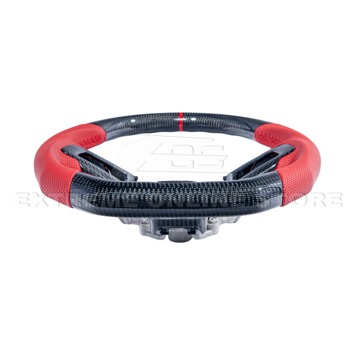 2015-23 Mustang Red Leather Red Stitching Carbon Fiber Steering Wheel