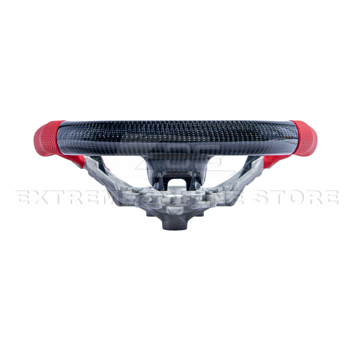 2015-23 Mustang Red Leather Red Stitching Carbon Fiber Steering Wheel