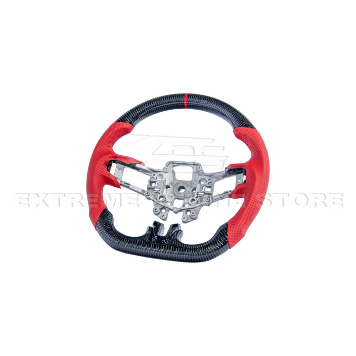 2015-23 Mustang Red Leather Red Stitching Carbon Fiber Steering Wheel