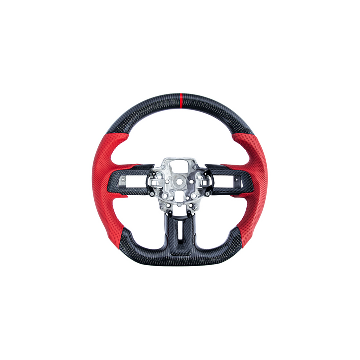 2015-23 Mustang Red Leather Red Stitching Carbon Fiber Steering Wheel