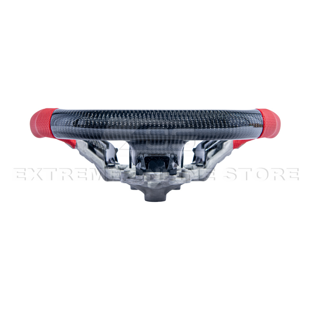 2015-23 Mustang Red Leather Red Stitching Carbon Fiber Steering Wheel