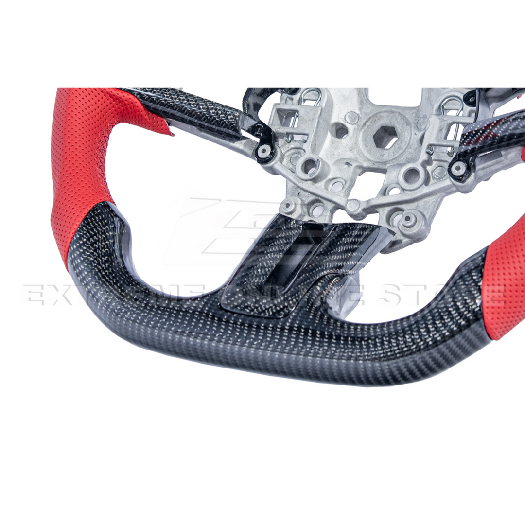 2015-23 Mustang Red Leather Red Stitching Carbon Fiber Steering Wheel