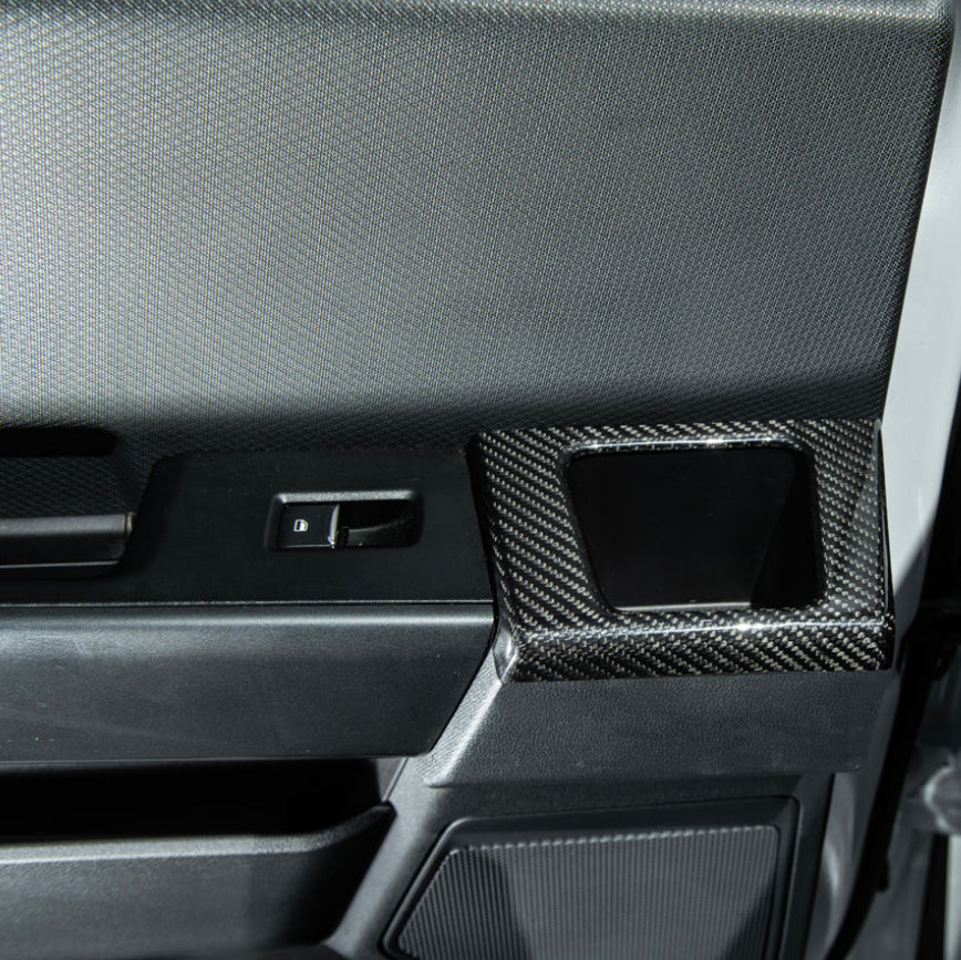 2021-2026 Ford F-150 / F-150 Lightning Dry Carbon Fiber Rear Door Side Storage Cup Holder Cover Overlays