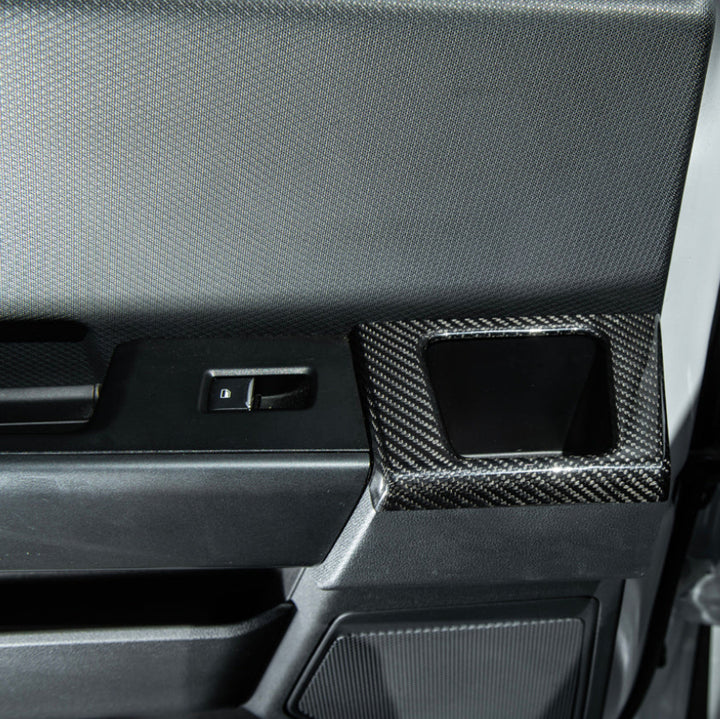 2021-2026 Ford F-150 / F-150 Lightning Dry Carbon Fiber Rear Door Side Storage Cup Holder Cover Overlays