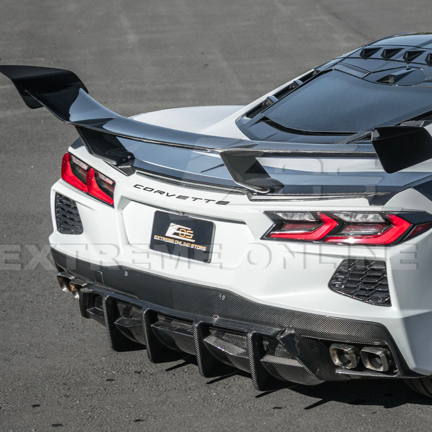 Corvette C8 ZR1 Style CARBON FIBER Rear High Wing Spoiler Bracket