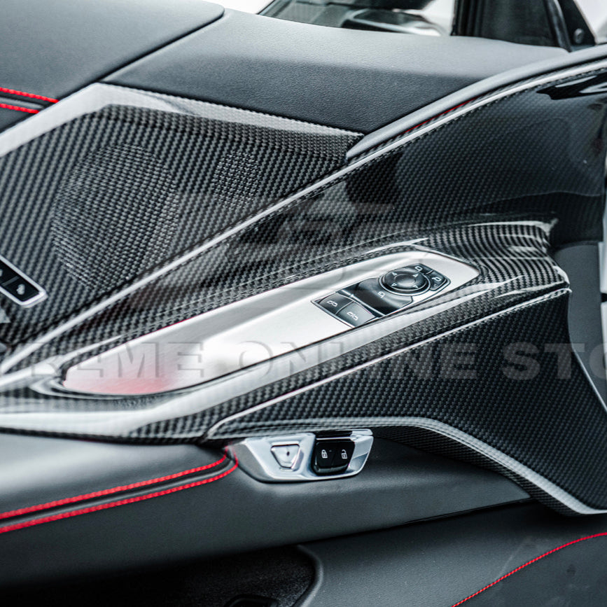 Corvette C8 DRY CARBON FIBER Window Switch Trim &amp; Pillar Panel Cover