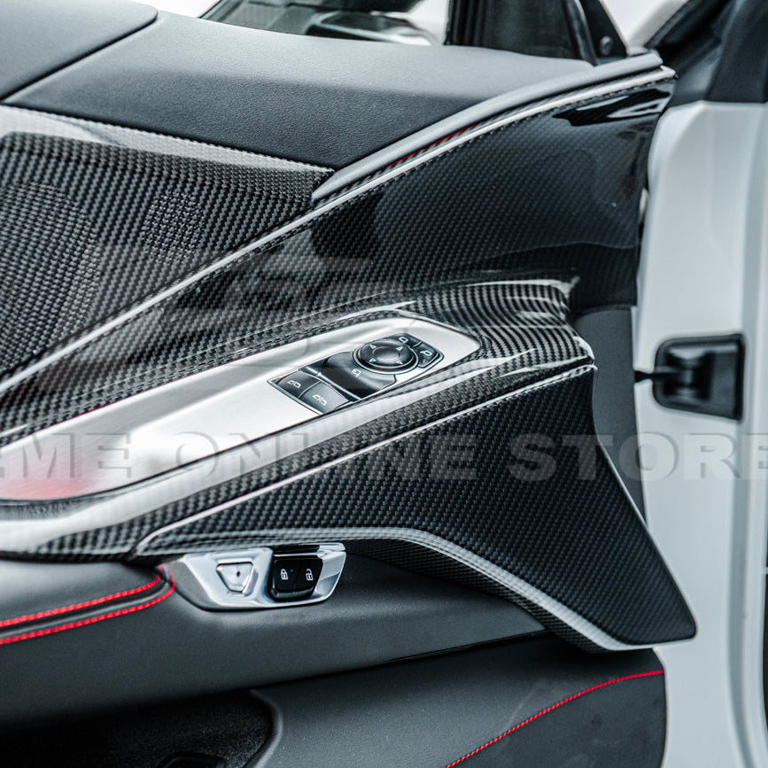Corvette C8 DRY CARBON FIBER Window Switch Trim &amp; Pillar Panel Cover