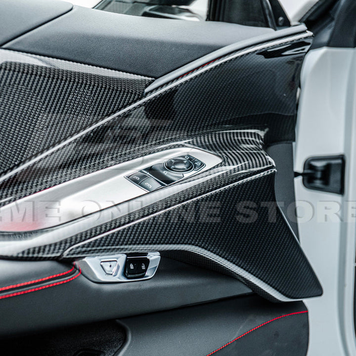 Corvette C8 DRY CARBON FIBER Window Switch Trim &amp; Pillar Panel Cover