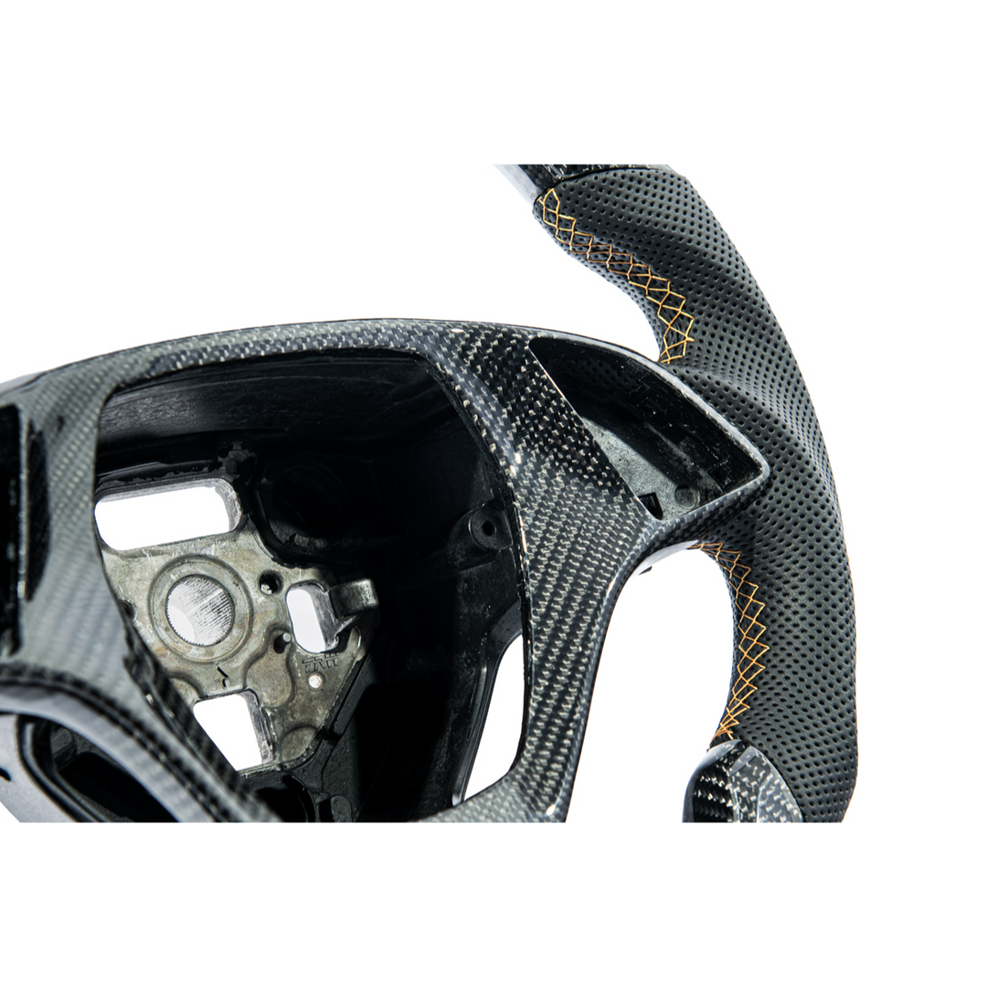Chevrolet Corvette C7 Black Leather Orange Stitching Carbon Fiber Steering Wheel