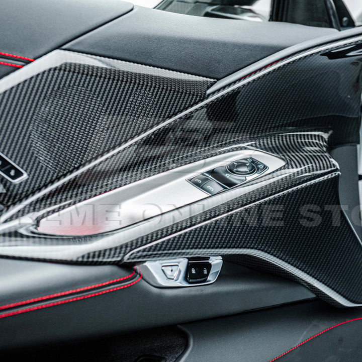 Corvette C8 DRY CARBON FIBER Window Switch Trim &amp; Pillar Panel Cover