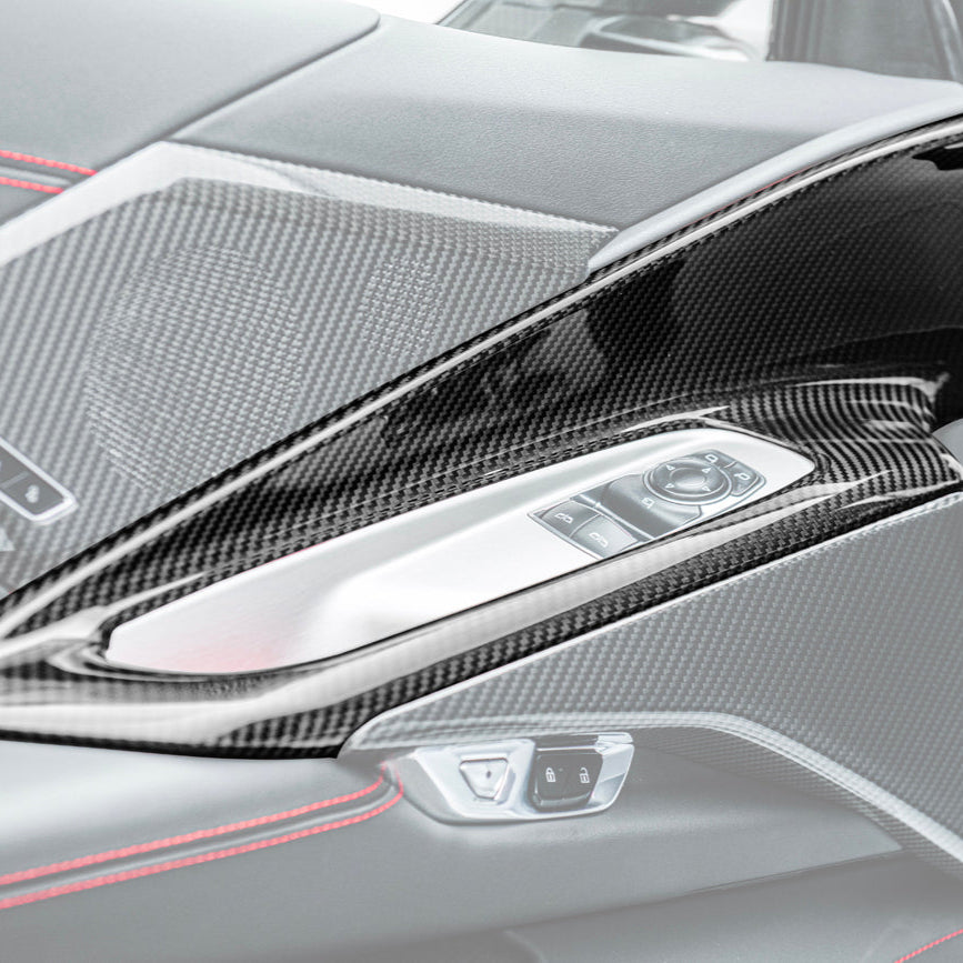 Corvette C8 DRY CARBON FIBER Window Switch Trim &amp; Pillar Panel Cover