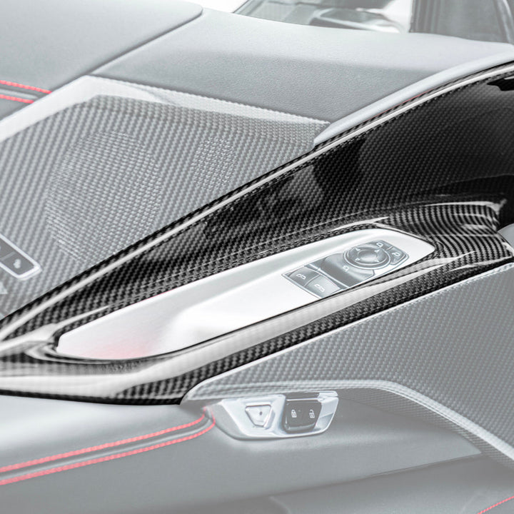 Corvette C8 DRY CARBON FIBER Window Switch Trim &amp; Pillar Panel Cover