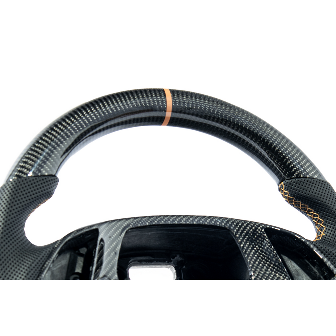 Chevrolet Corvette C7 Black Leather Orange Stitching Carbon Fiber Steering Wheel