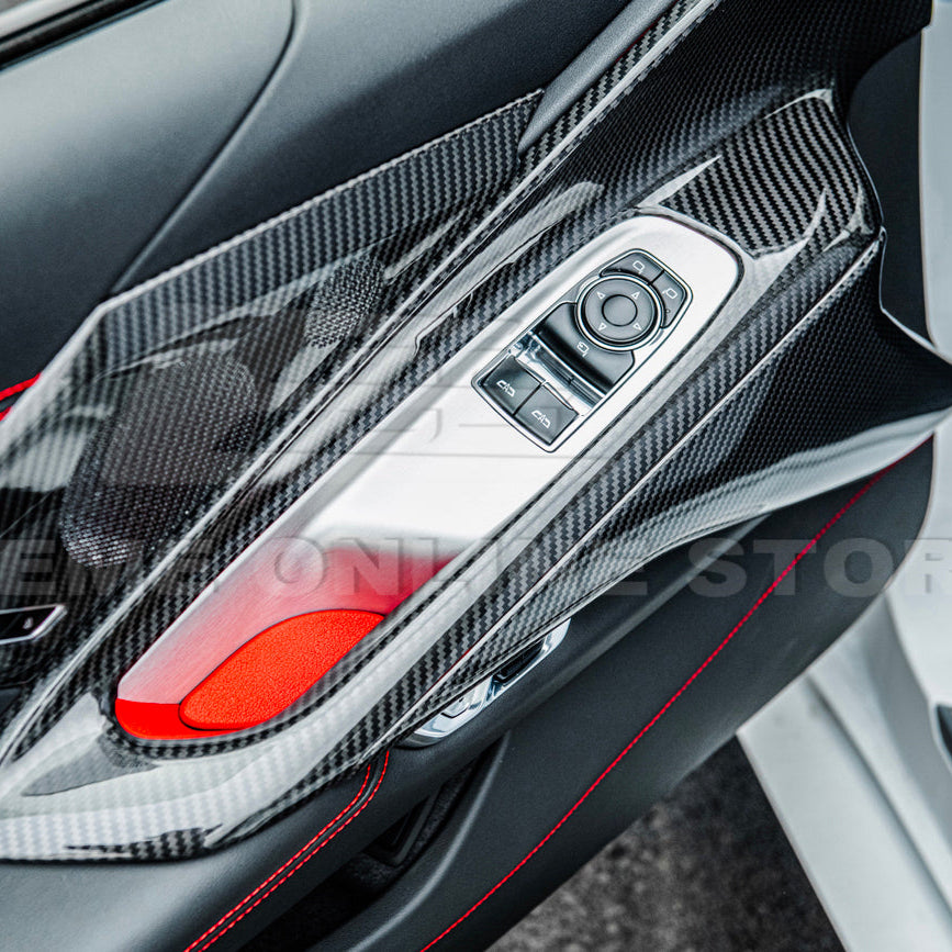 Corvette C8 DRY CARBON FIBER Window Switch Trim &amp; Pillar Panel Cover