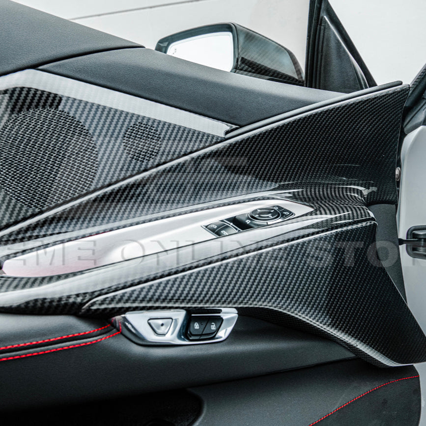 Corvette C8 DRY CARBON FIBER Window Switch Trim &amp; Pillar Panel Cover