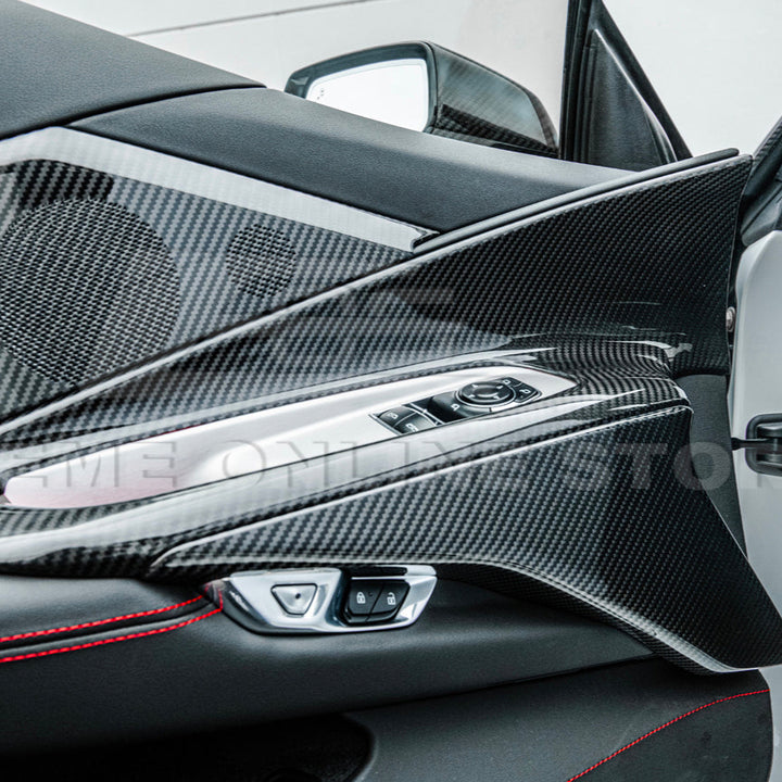 Corvette C8 DRY CARBON FIBER Window Switch Trim &amp; Pillar Panel Cover