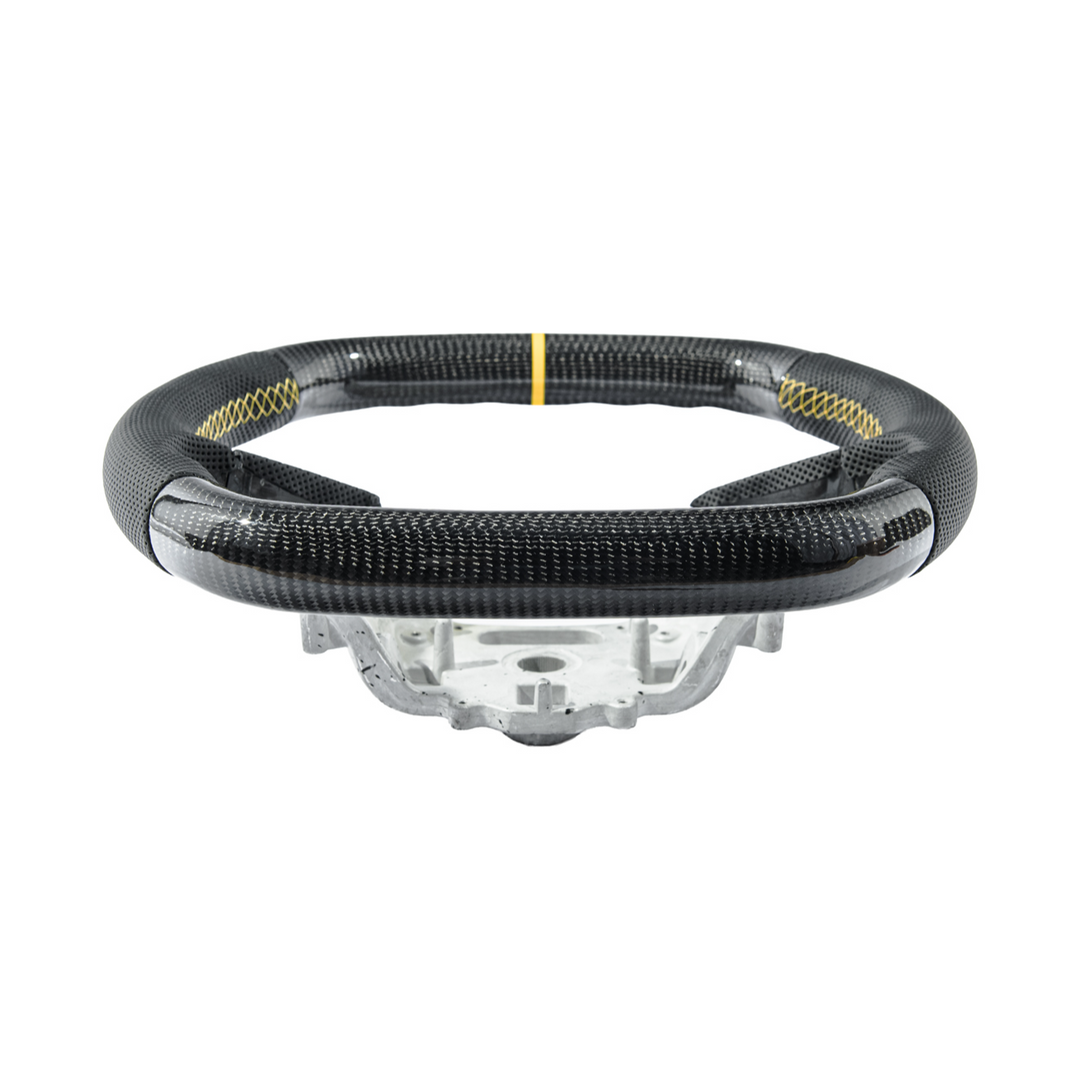Corvette C8 Carbon Fiber Steering Wheel Black Perforated Leather YELLOW Stitching YELLOW Stripe