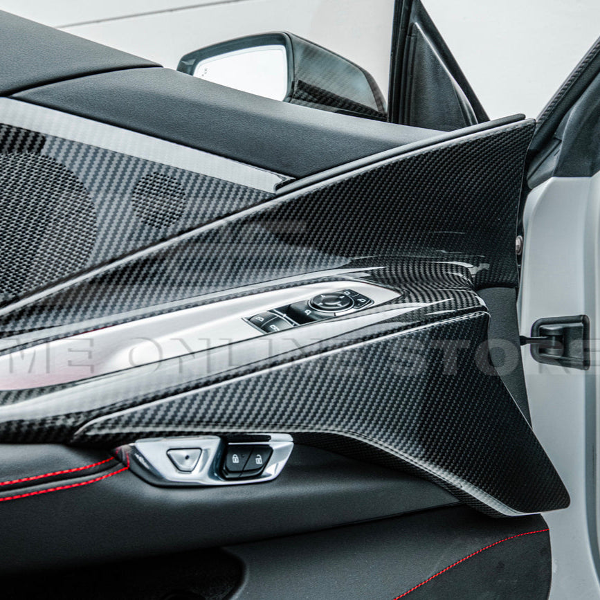Corvette C8 DRY CARBON FIBER Window Switch Trim &amp; Pillar Panel Cover