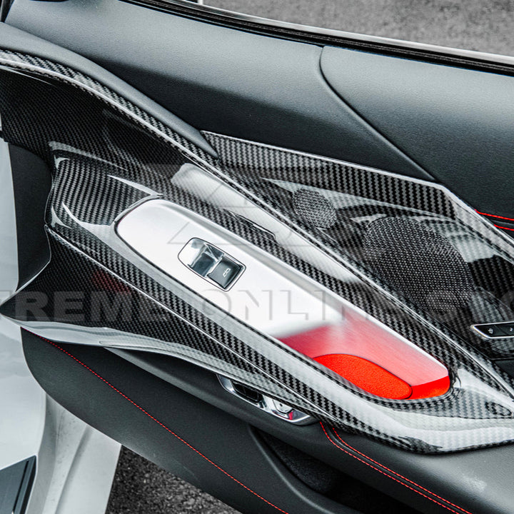 Corvette C8 DRY CARBON FIBER Window Switch Trim &amp; Pillar Panel Cover