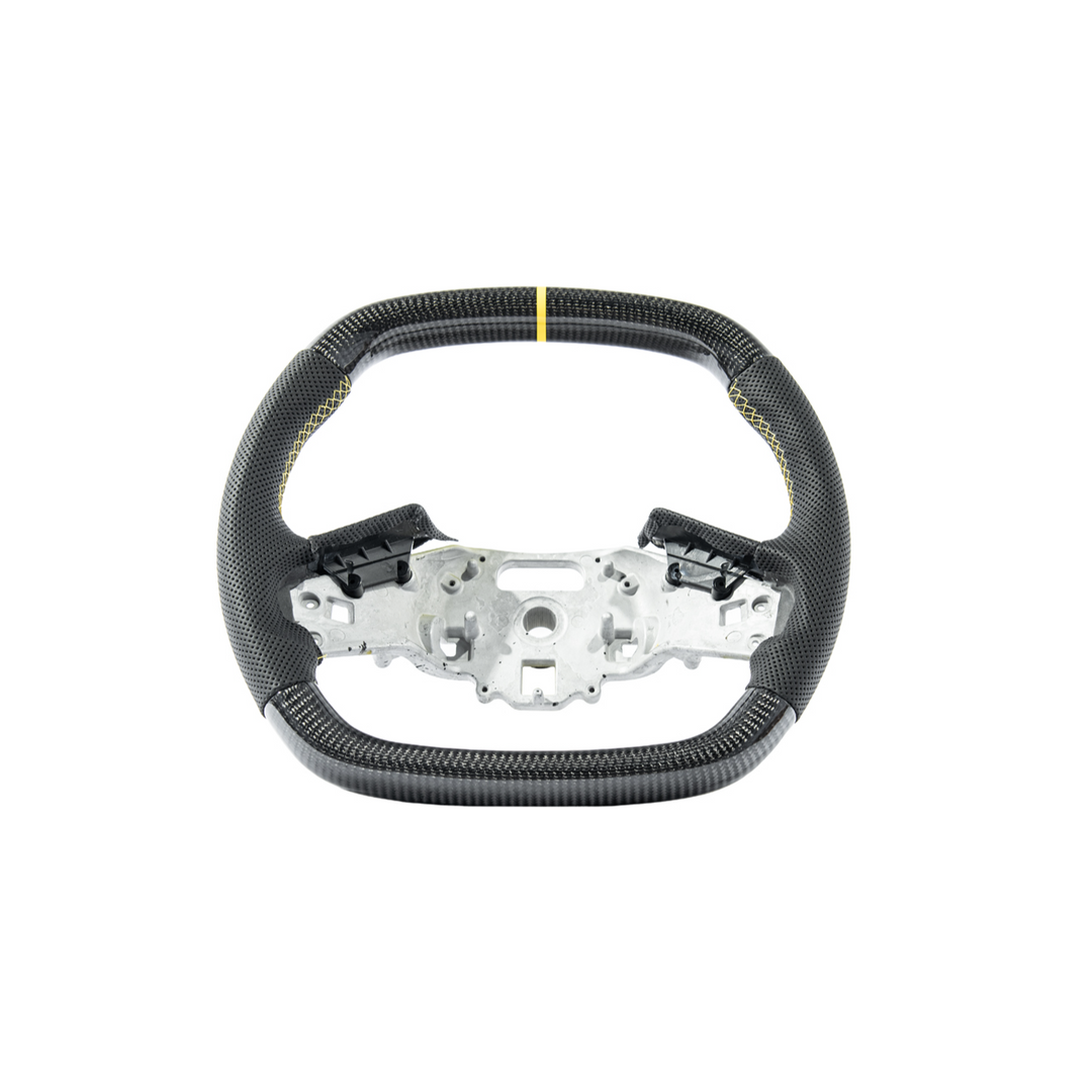 Corvette C8 Carbon Fiber Steering Wheel Black Perforated Leather YELLOW Stitching YELLOW Stripe