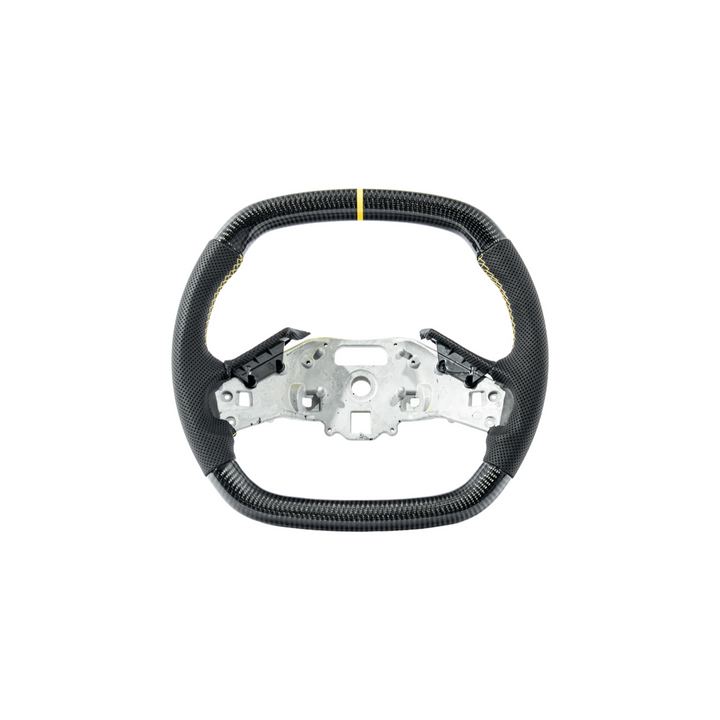 Corvette C8 Carbon Fiber Steering Wheel Black Perforated Leather YELLOW Stitching YELLOW Stripe