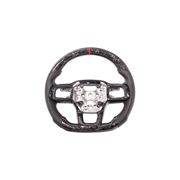 2024-Up Ford Mustang Forged CARBON FIBER Perforated Leather Red Stripe Steering Wheel