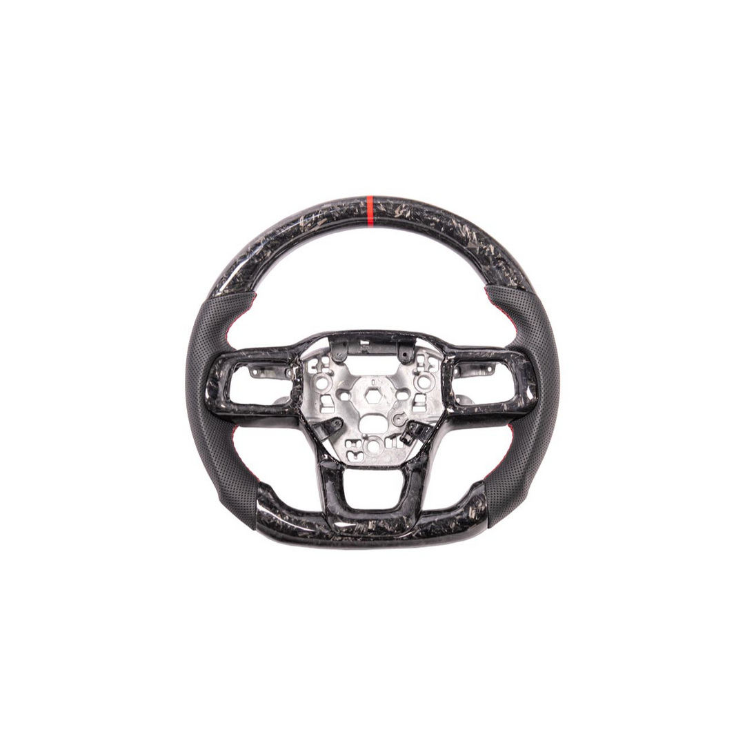 2024-Up Ford Mustang Forged CARBON FIBER Perforated Leather Red Stripe Steering Wheel