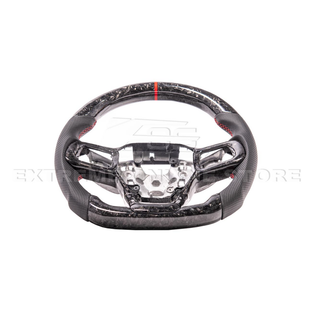 2024-Up Ford Mustang Forged CARBON FIBER Perforated Leather Red Stripe Steering Wheel