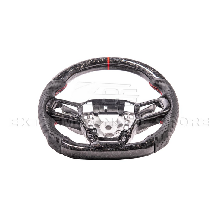 2024-Up Ford Mustang Forged CARBON FIBER Perforated Leather Red Stripe Steering Wheel