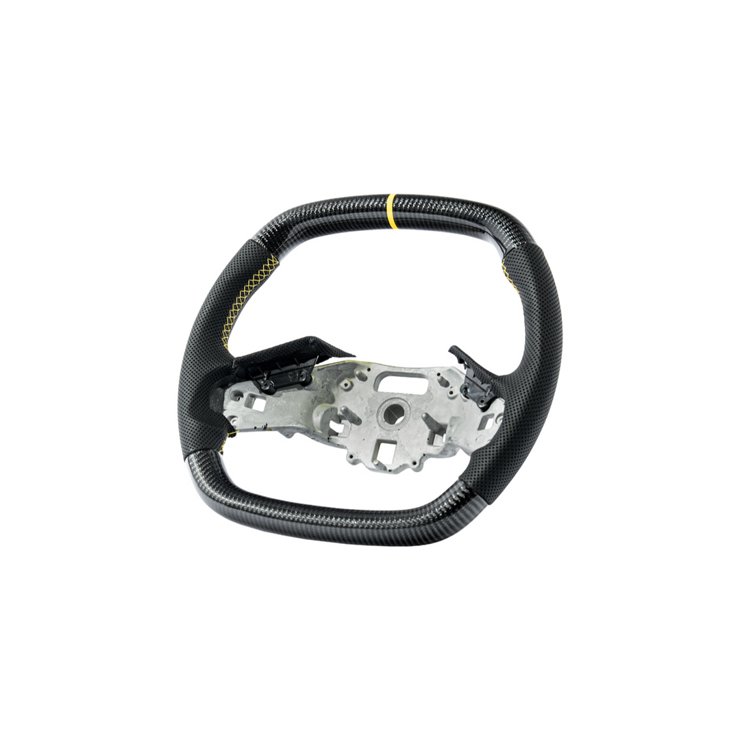 Corvette C8 Carbon Fiber Steering Wheel Black Perforated Leather YELLOW Stitching YELLOW Stripe