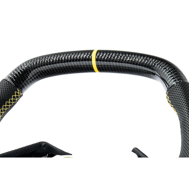 Corvette C8 Carbon Fiber Steering Wheel Black Perforated Leather YELLOW Stitching YELLOW Stripe