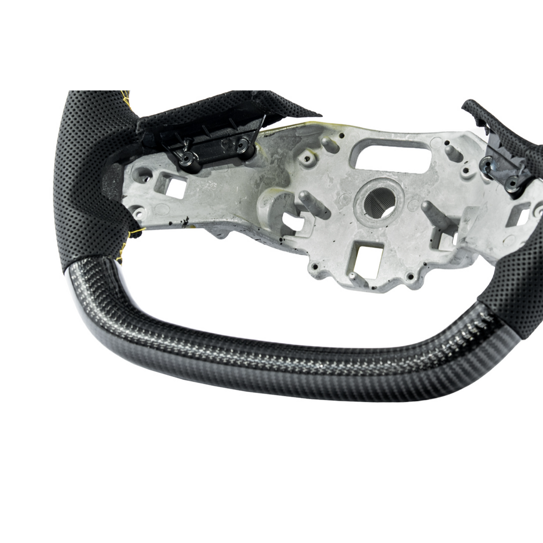 Corvette C8 Carbon Fiber Steering Wheel Black Perforated Leather YELLOW Stitching YELLOW Stripe
