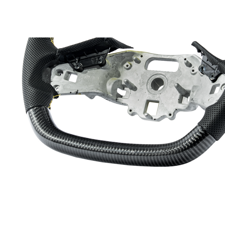 Corvette C8 Carbon Fiber Steering Wheel Black Perforated Leather YELLOW Stitching YELLOW Stripe